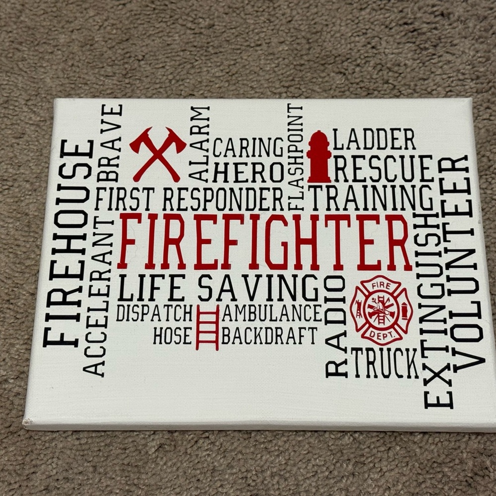 Firefighter Word Art Canvas Wall Decor - Red and Black